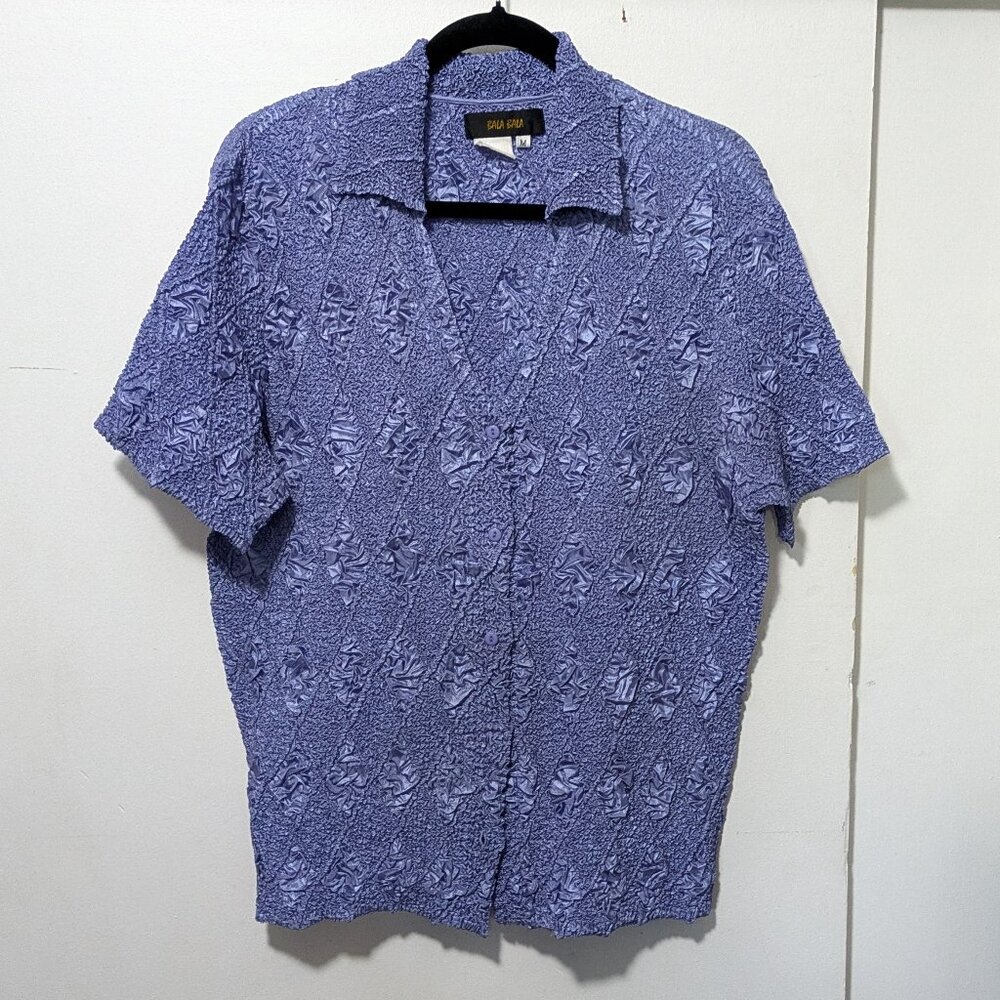 BALABALA: Crinkly Stretch Fabric Button Up Blouse women